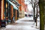 downtown collingwood city streets in the winter time after a fresh snowfall